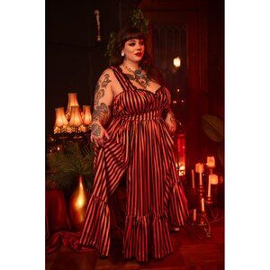 Wax Poetic COSETTE MAXI DRESS IN HALLOWEEN STRIPE Size XL Black & White NWT